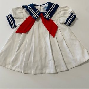Vintage Baby Girl Sailor Dress, Red, White, Blue, Little Evelyn Brand, Size 18m